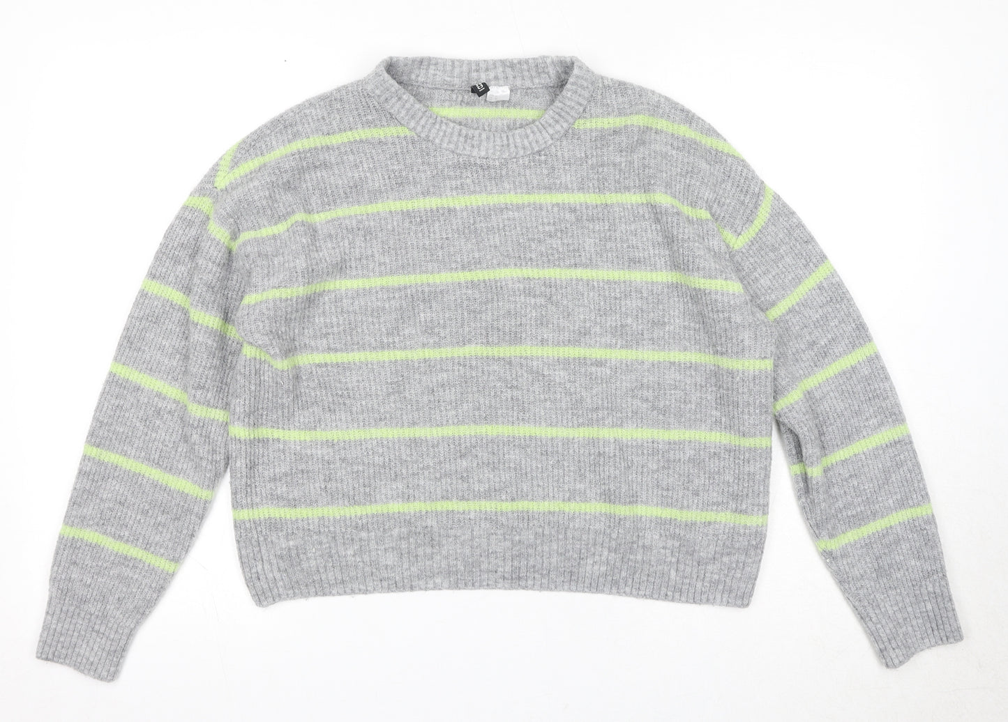 Divided by H&M Womens Green Round Neck Striped Acrylic Pullover Jumper Size M