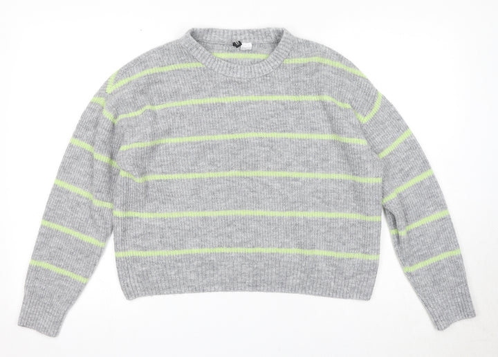 Divided by H&M Womens Green Round Neck Striped Acrylic Pullover Jumper Size M