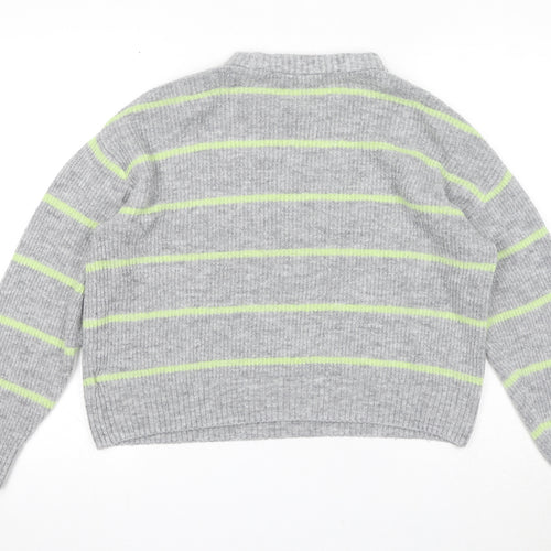 Divided by H&M Womens Green Round Neck Striped Acrylic Pullover Jumper Size M