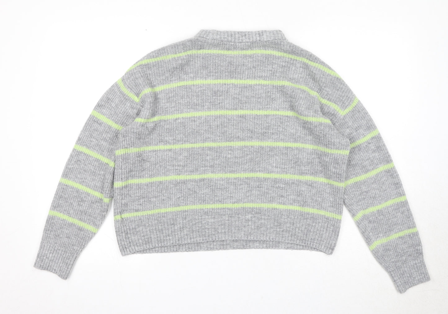 Divided by H&M Womens Green Round Neck Striped Acrylic Pullover Jumper Size M