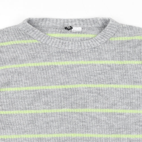 Divided by H&M Womens Green Round Neck Striped Acrylic Pullover Jumper Size M