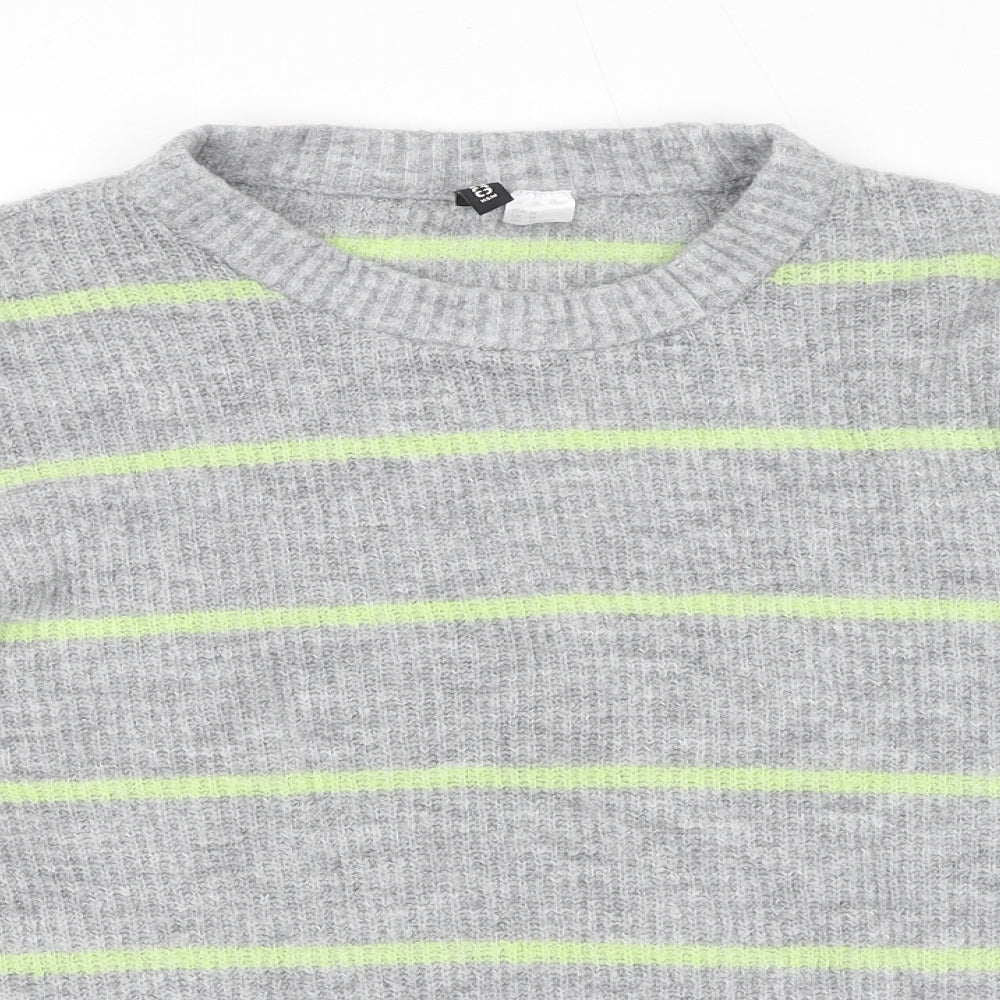 Divided by H&M Womens Green Round Neck Striped Acrylic Pullover Jumper Size M