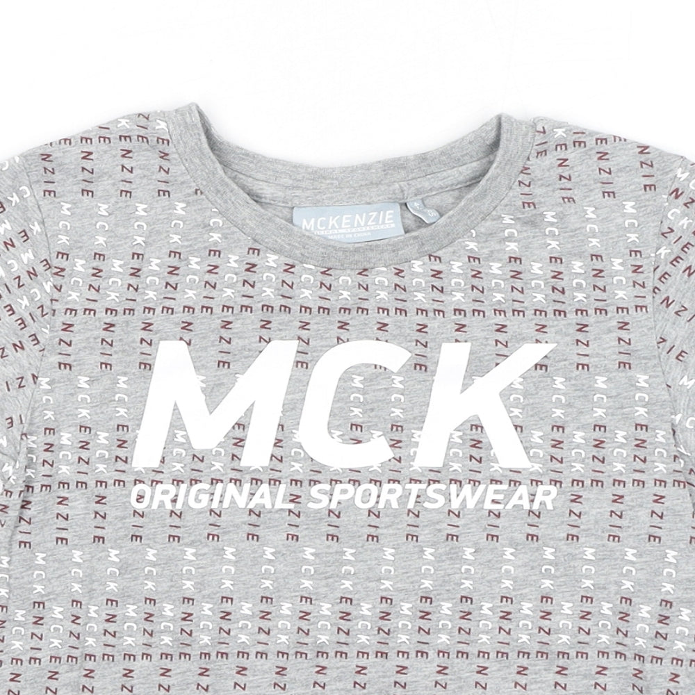 McKenzie Boys Grey Geometric Cotton Pullover T-Shirt Size 4-5 Years Crew Neck Pullover