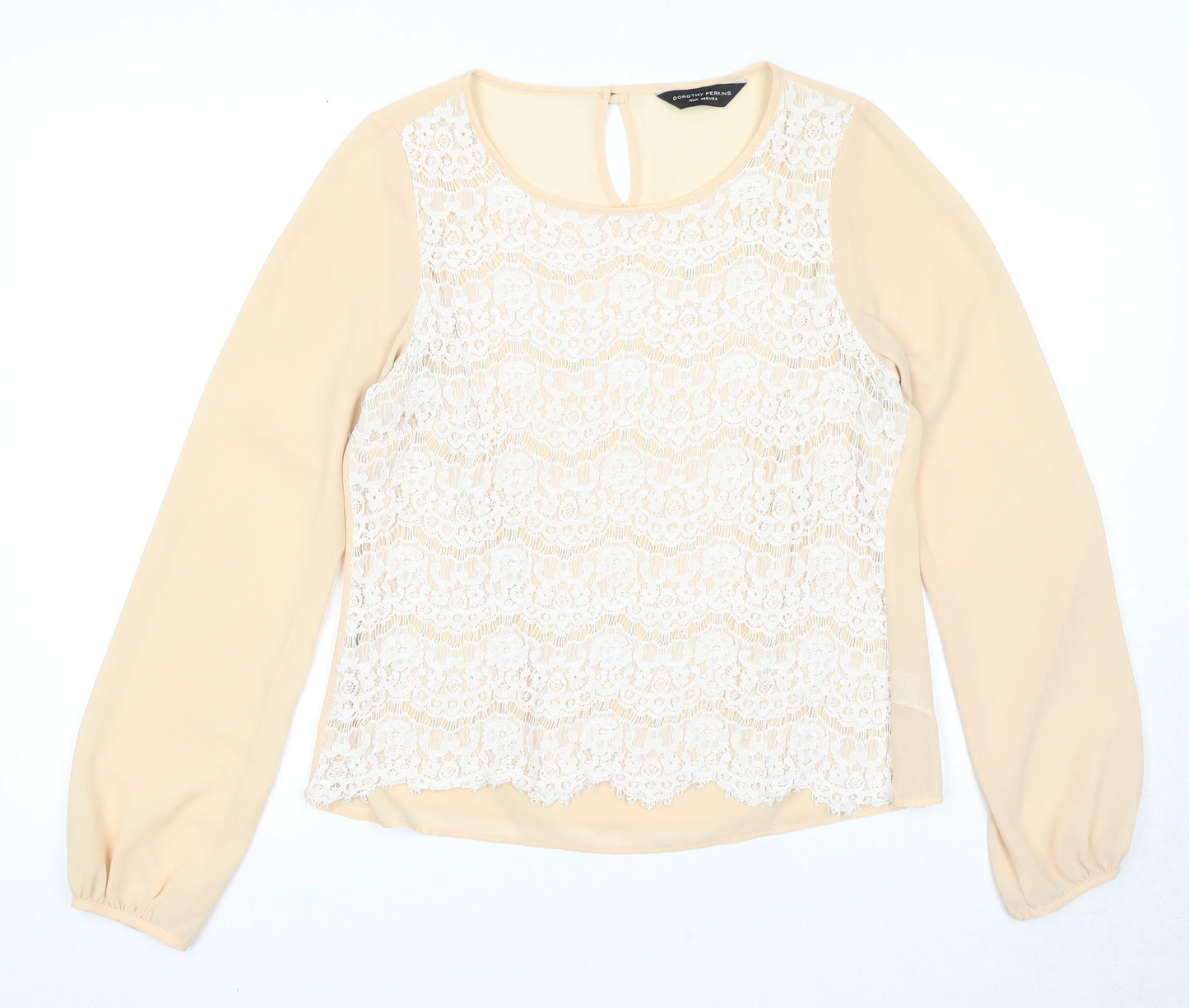 Dorothy Perkins Womens Beige Polyester Basic Blouse Size 12 Boat Neck - Lace Front