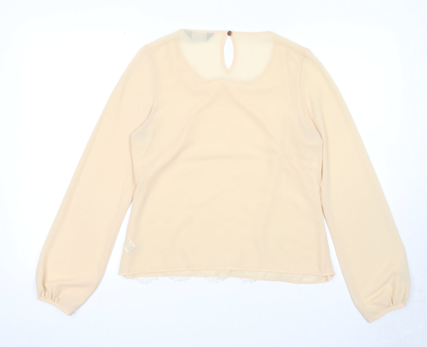 Dorothy Perkins Womens Beige Polyester Basic Blouse Size 12 Boat Neck - Lace Front