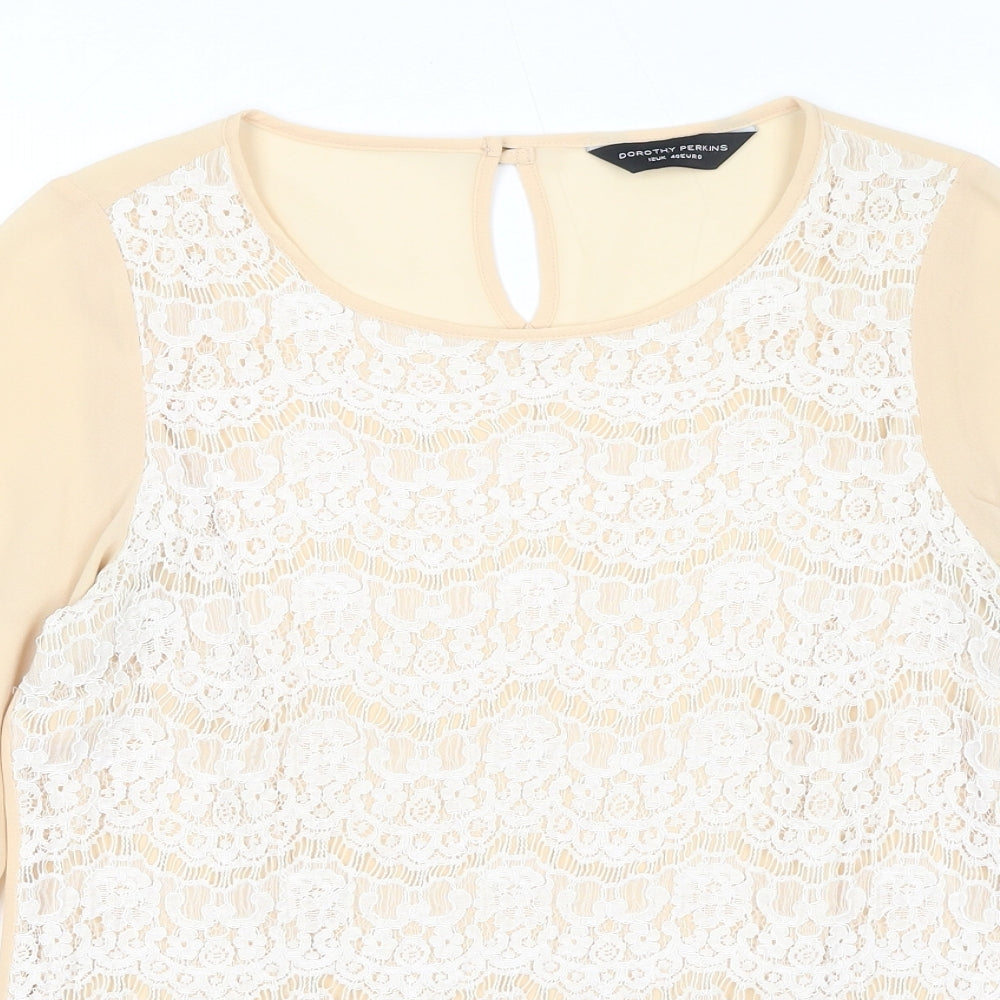 Dorothy Perkins Womens Beige Polyester Basic Blouse Size 12 Boat Neck - Lace Front