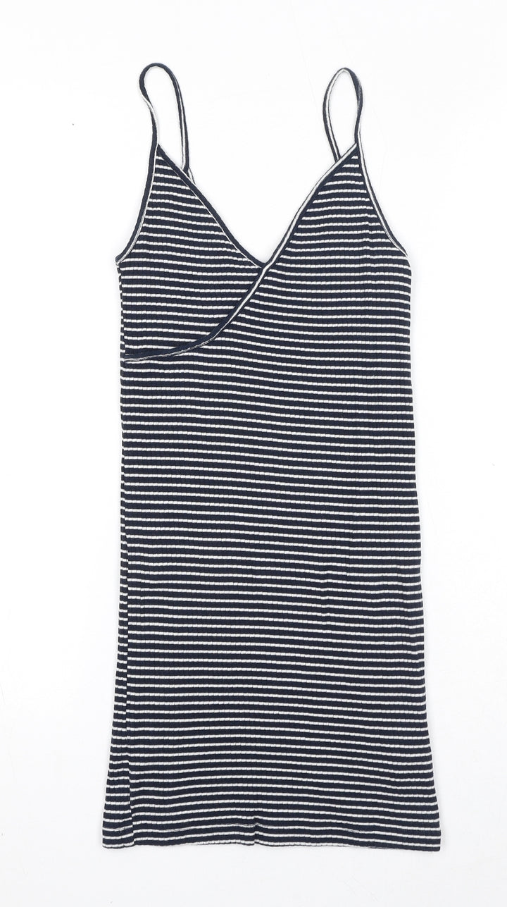 Topshop Womens Blue Striped Cotton Camisole Tank Size 8 V-Neck