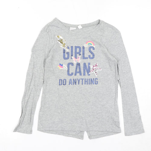 Gap Girls Grey Cotton Basic T-Shirt Size S Round Neck Pullover - Girls Can Do Anything