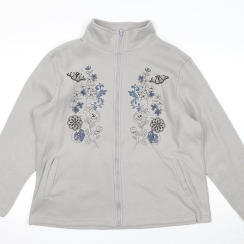 Anne De Lancay Womens Grey Jacket Size L Zip - Flower Detail