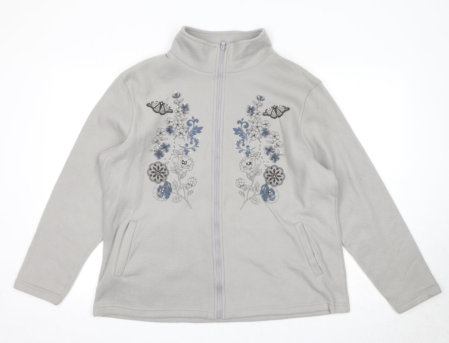 Anne De Lancay Womens Grey Jacket Size L Zip - Flower Detail