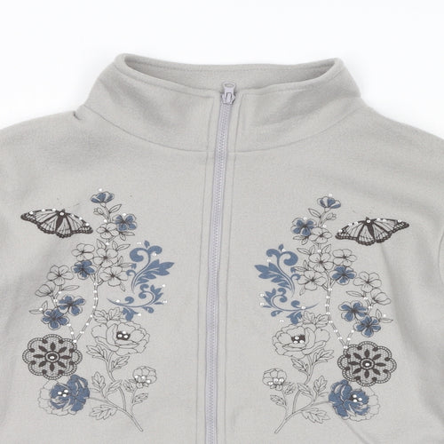 Anne De Lancay Womens Grey Jacket Size L Zip - Flower Detail