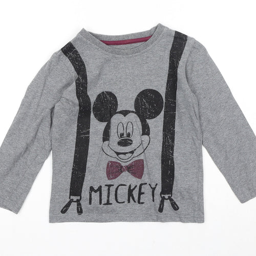 Disney Boys Grey Cotton Pullover T-Shirt Size 4-5 Years Round Neck Pullover - Mickey Mouse