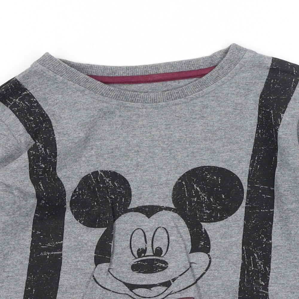 Disney Boys Grey Cotton Pullover T-Shirt Size 4-5 Years Round Neck Pullover - Mickey Mouse