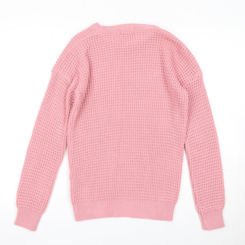 Daisy Street Womens Pink Round Neck Acrylic Pullover Jumper Size XS