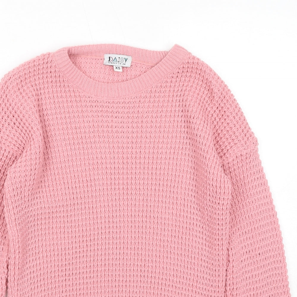 Daisy Street Womens Pink Round Neck Acrylic Pullover Jumper Size XS