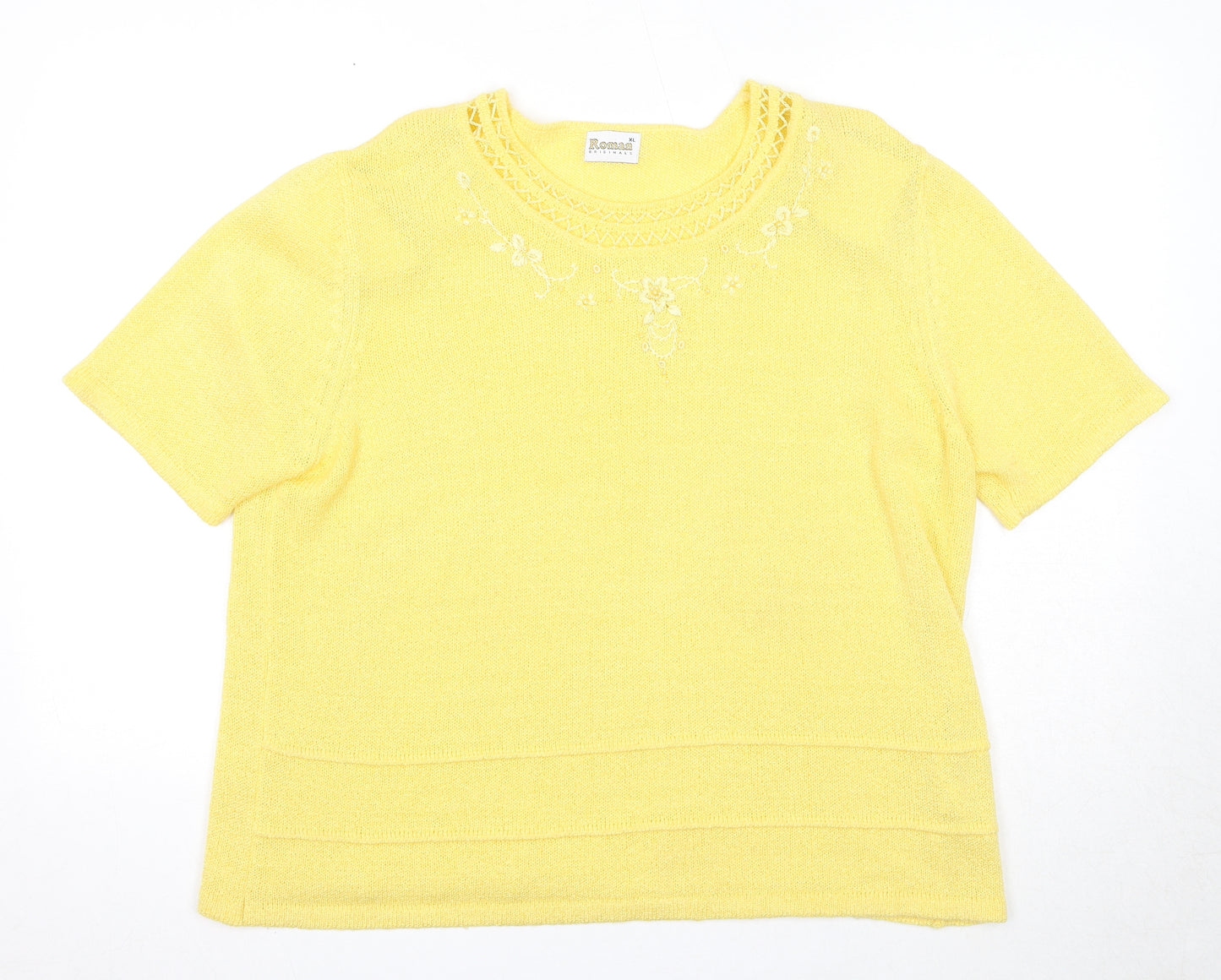 Roman Womens Yellow Round Neck Acrylic Pullover Jumper Size XL