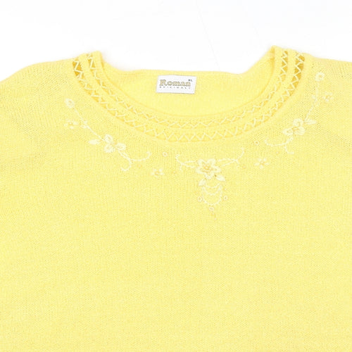 Roman Womens Yellow Round Neck Acrylic Pullover Jumper Size XL