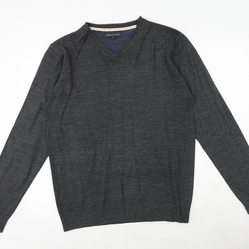 Industrialize Mens Grey V-Neck Acrylic Pullover Jumper Size L Long Sleeve