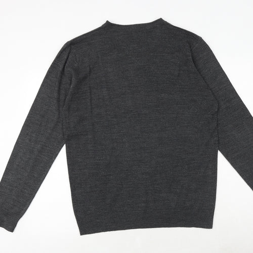 Industrialize Mens Grey V-Neck Acrylic Pullover Jumper Size L Long Sleeve