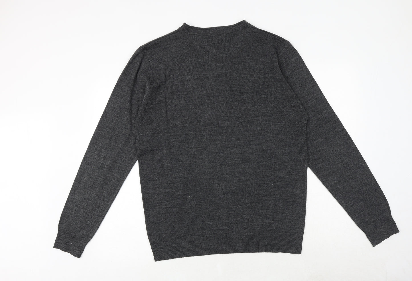 Industrialize Mens Grey V-Neck Acrylic Pullover Jumper Size L Long Sleeve