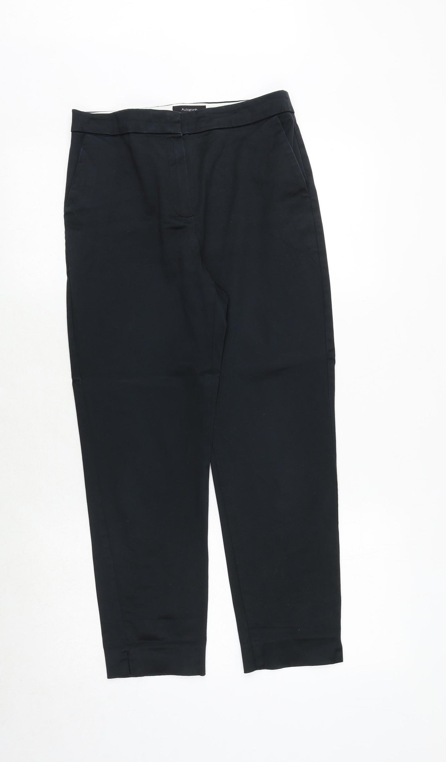 Marks and Spencer Womens Black Cotton Trousers Size 8 Regular Zip