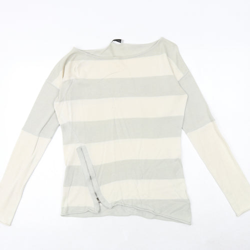 Hunkydory Womens Green Boat Neck Striped 100% Cotton Pullover Jumper Size XS