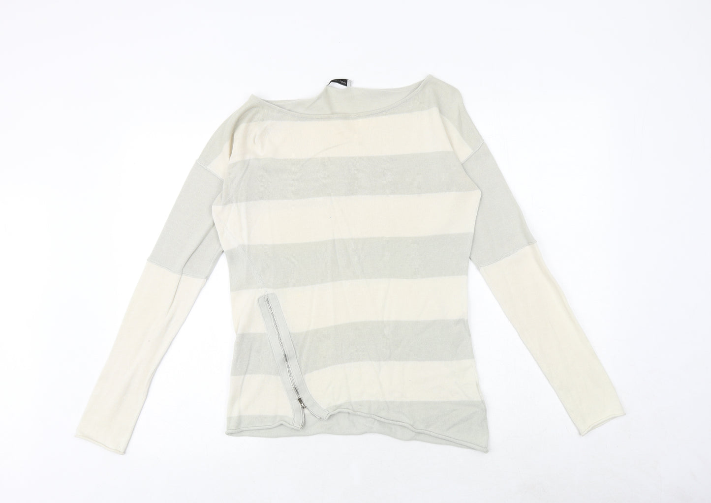 Hunkydory Womens Green Boat Neck Striped 100% Cotton Pullover Jumper Size XS