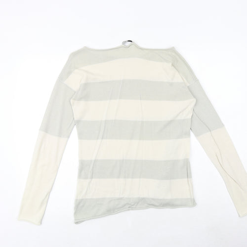 Hunkydory Womens Green Boat Neck Striped 100% Cotton Pullover Jumper Size XS