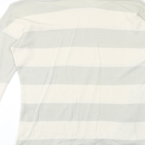 Hunkydory Womens Green Boat Neck Striped 100% Cotton Pullover Jumper Size XS