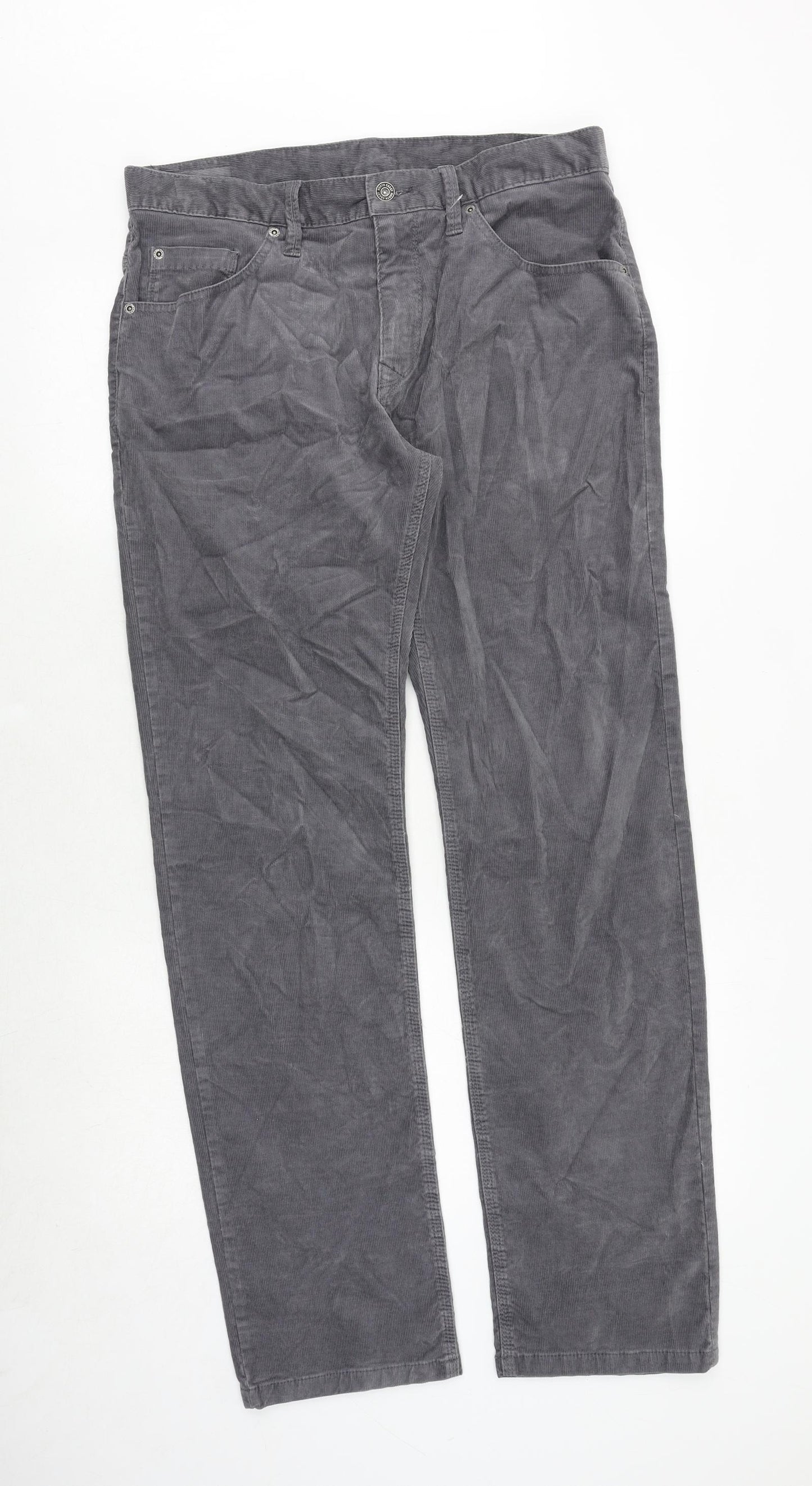 Marks and Spencer Mens Grey Cotton Trousers Size 34 in Regular Zip