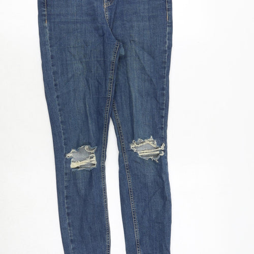 Topshop Womens Blue Cotton Skinny Jeans Size 28 in Regular Zip