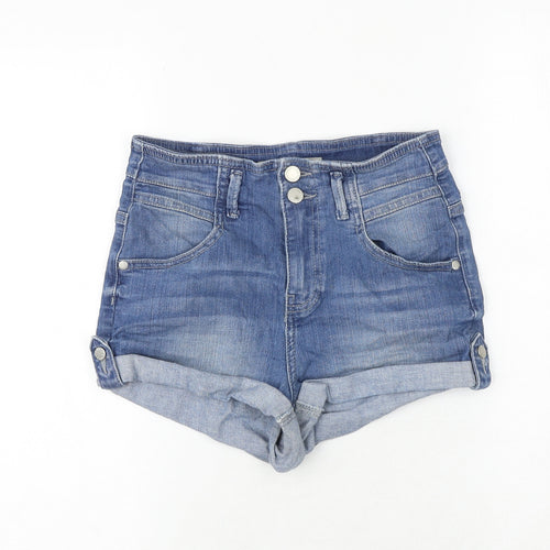 Topshop Womens Blue Cotton Hot Pants Shorts Size 28 Regular Zip