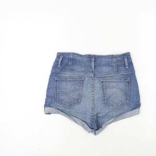 Topshop Womens Blue Cotton Hot Pants Shorts Size 28 Regular Zip
