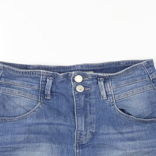 Topshop Womens Blue Cotton Hot Pants Shorts Size 28 Regular Zip