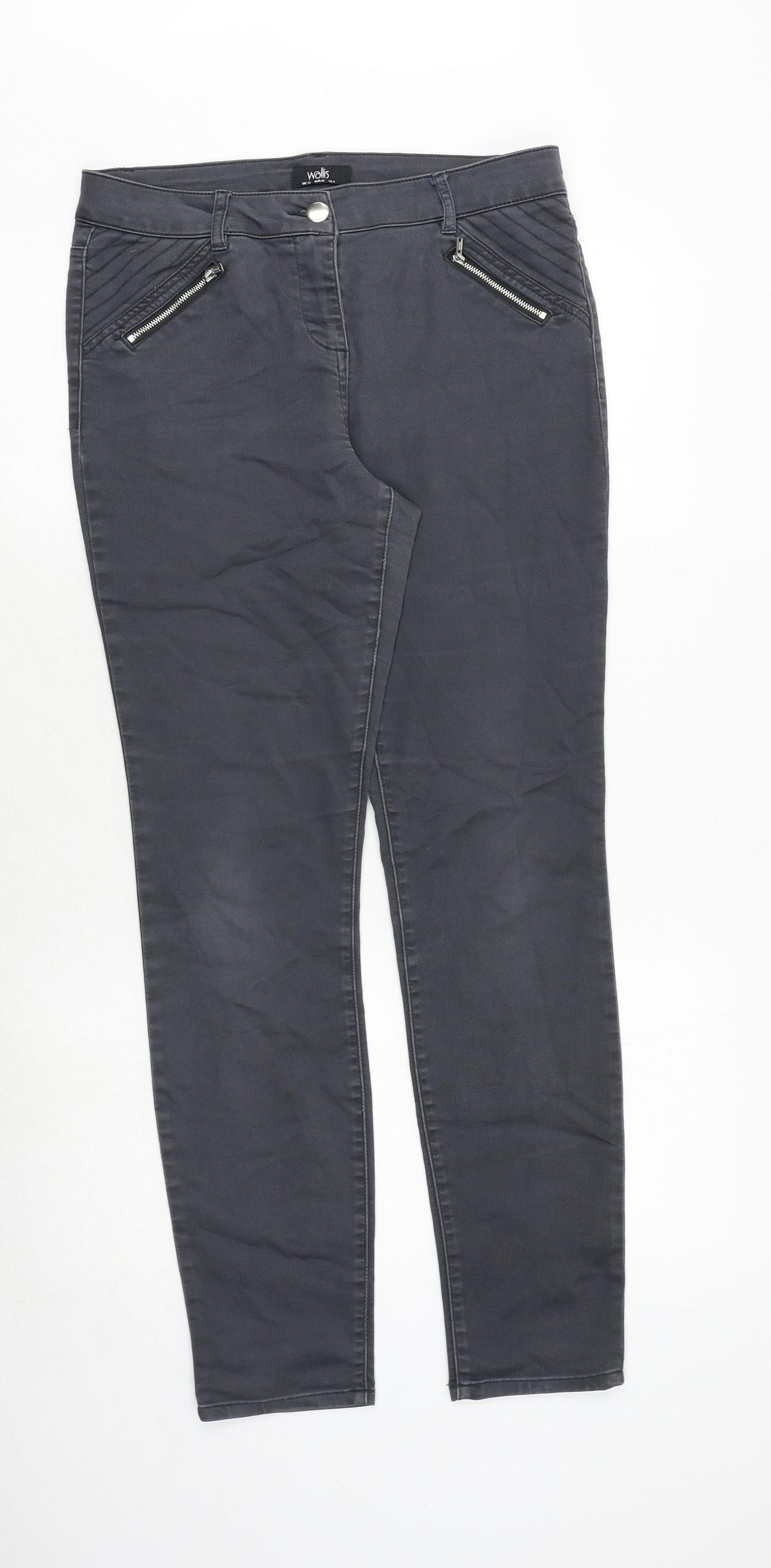 Wallis Womens Grey Cotton Skinny Jeans Size 12 Regular Zip