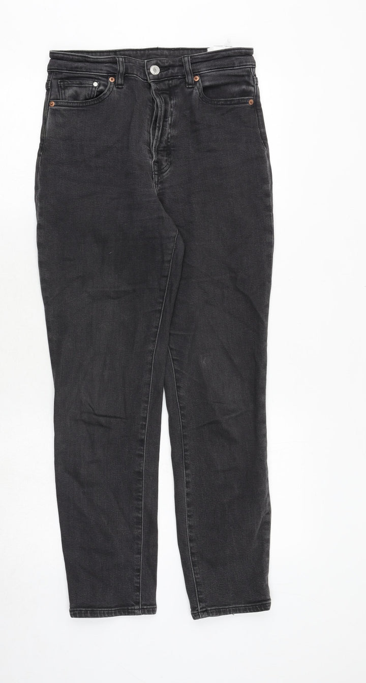 H&M Womens Black Cotton Straight Jeans Size 8 Regular Button