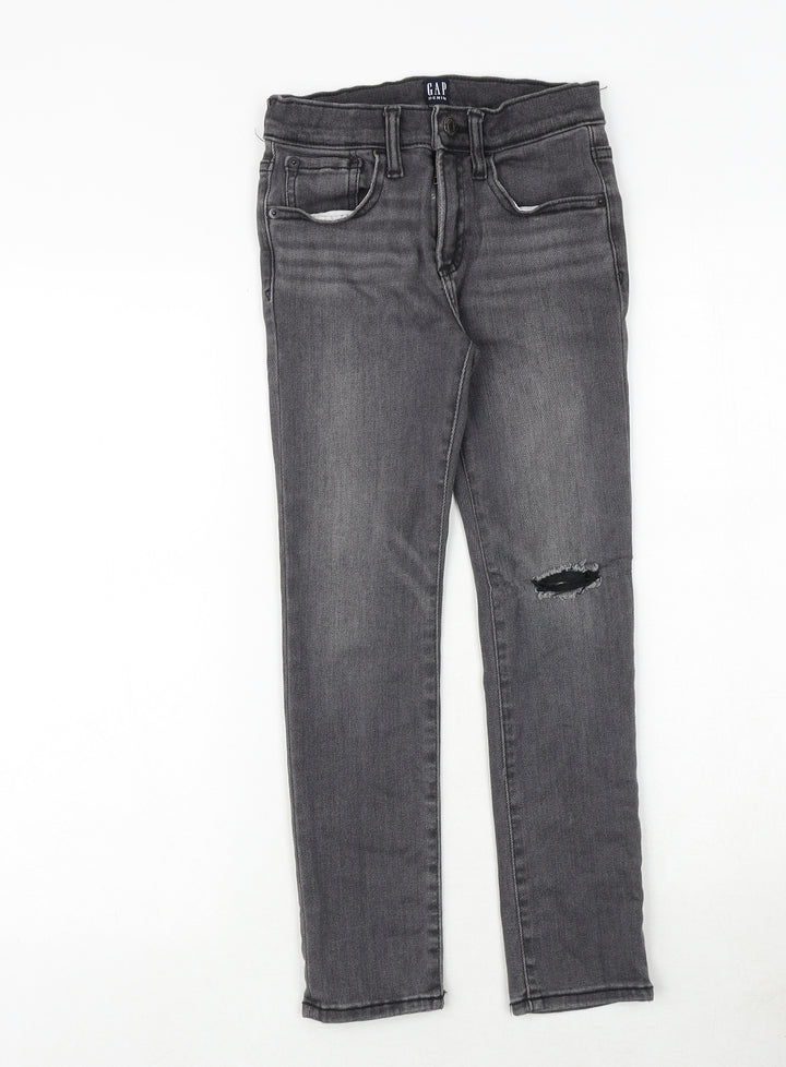 Gap Girls Grey Cotton Skinny Jeans Size 8 Years Regular Zip - Distressed