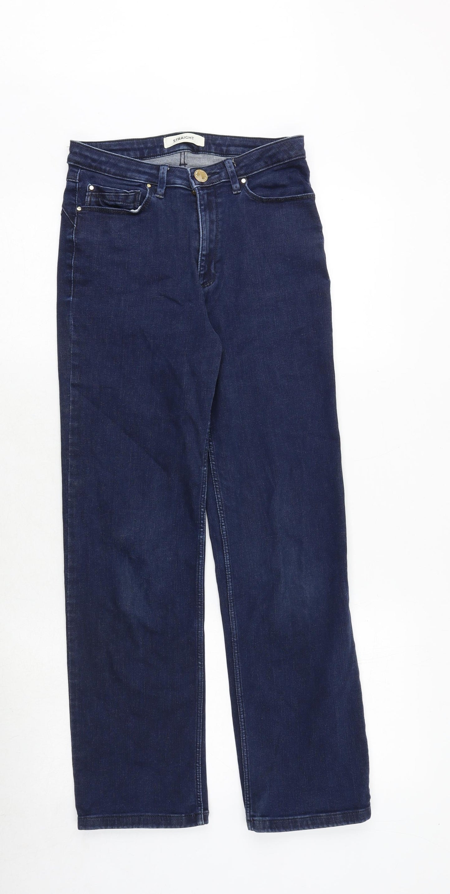 Marks and Spencer Womens Blue Cotton Straight Jeans Size 8 Regular Zip