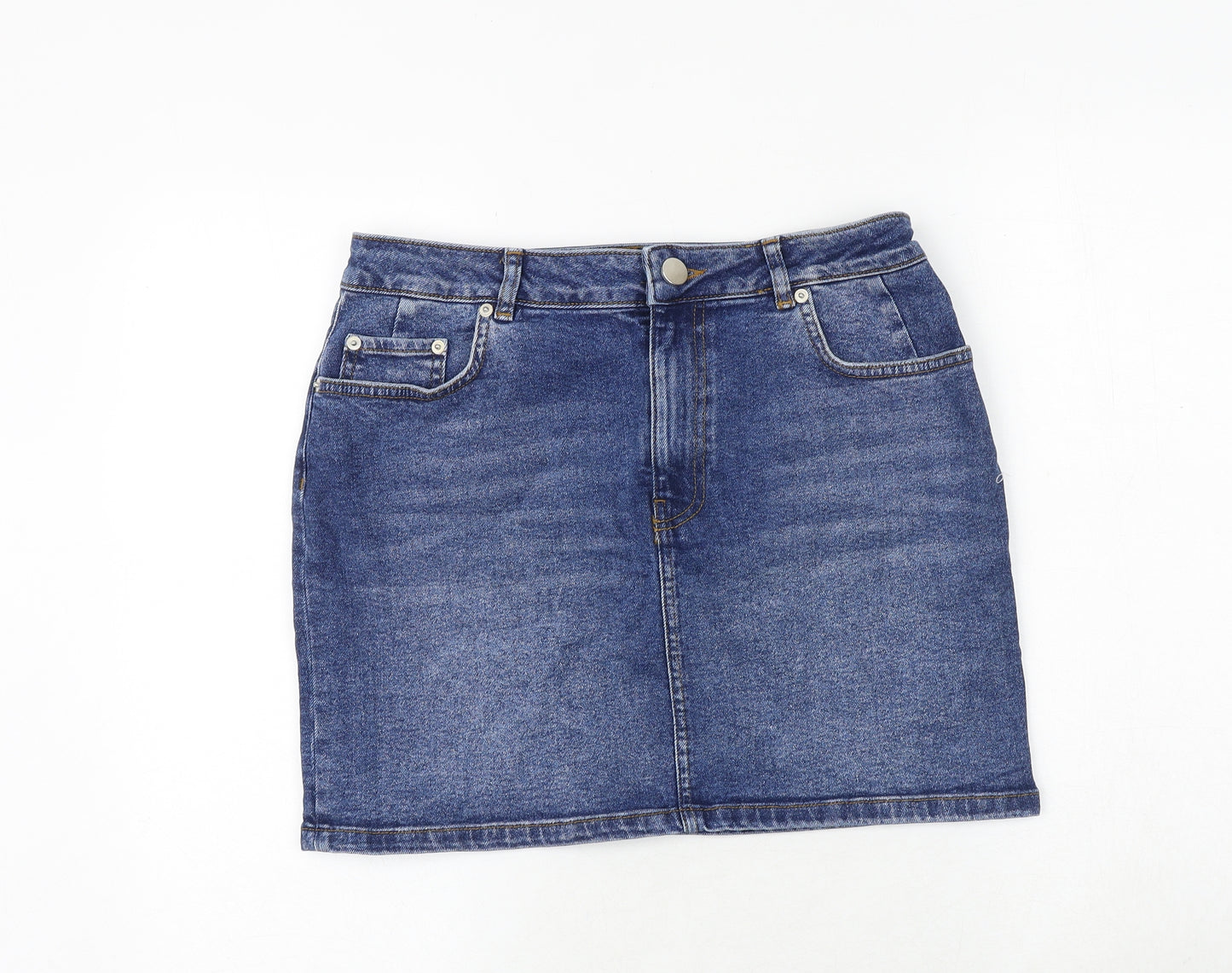 ASOS Womens Blue Cotton A-Line Skirt Size 12 Zip