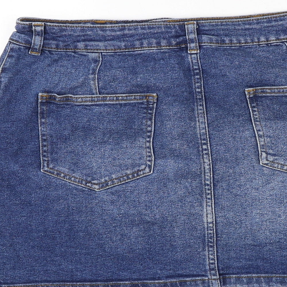 ASOS Womens Blue Cotton A-Line Skirt Size 12 Zip