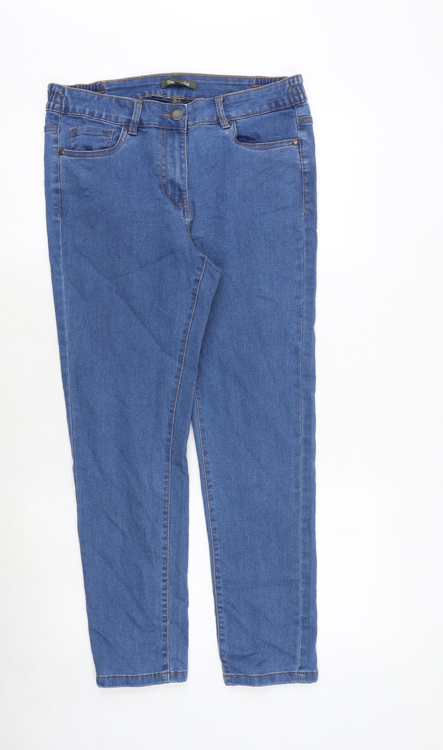Bonmarché Womens Blue Cotton Straight Jeans Size 12 Regular Zip