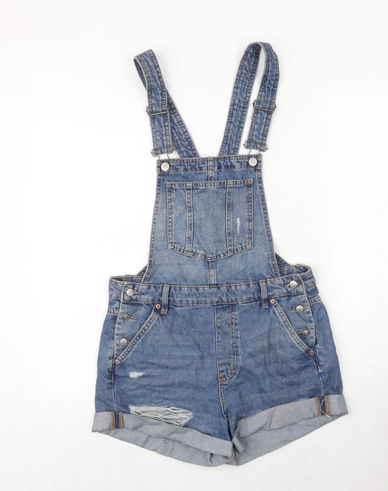 H&M Womens Blue 100% Cotton Dungaree One-Piece Size 8 Buckle
