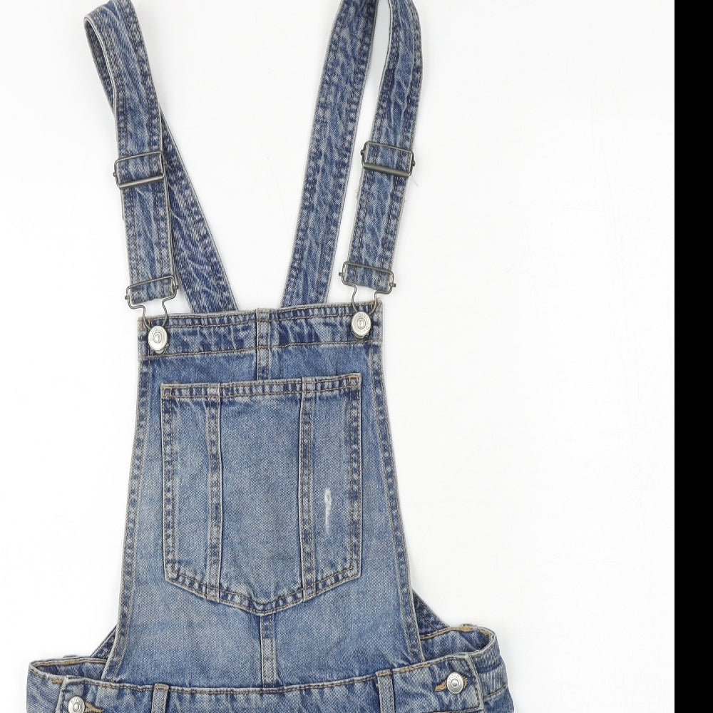 H&M Womens Blue 100% Cotton Dungaree One-Piece Size 8 Buckle