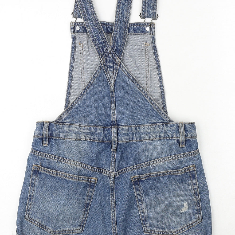 H&M Womens Blue 100% Cotton Dungaree One-Piece Size 8 Buckle