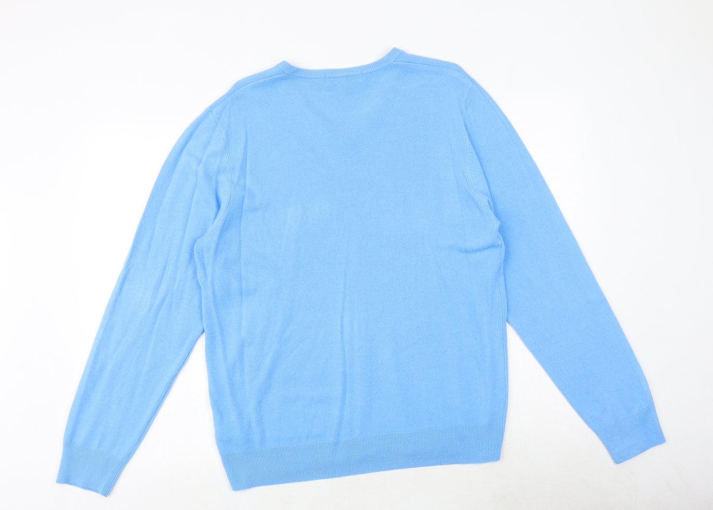 Marks and Spencer Mens Blue V-Neck Acrylic Pullover Jumper Size L Long Sleeve