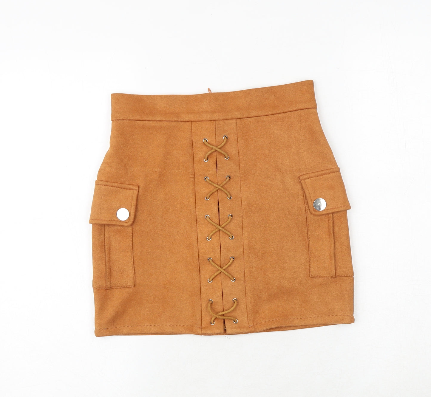NaaNaa Womens Orange Polyester Cargo Skirt Size 8 Zip