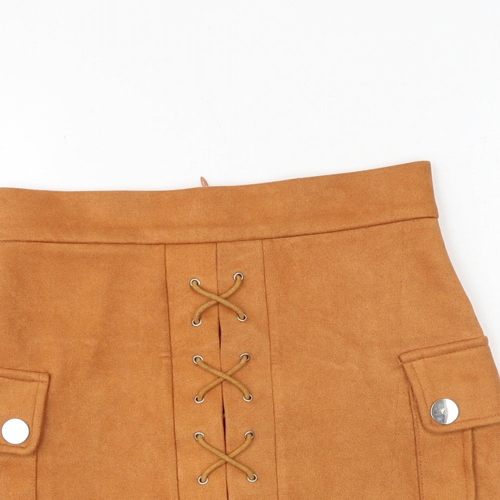 NaaNaa Womens Orange Polyester Cargo Skirt Size 8 Zip