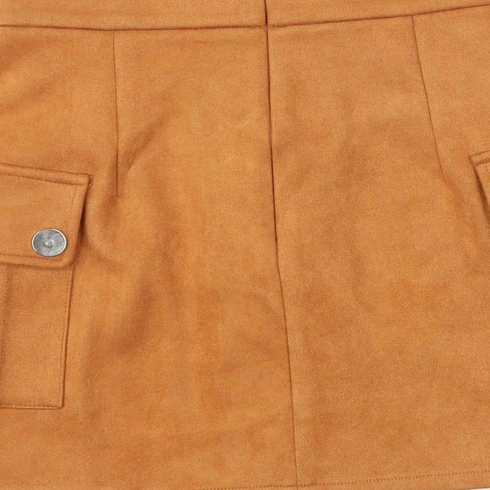 NaaNaa Womens Orange Polyester Cargo Skirt Size 8 Zip