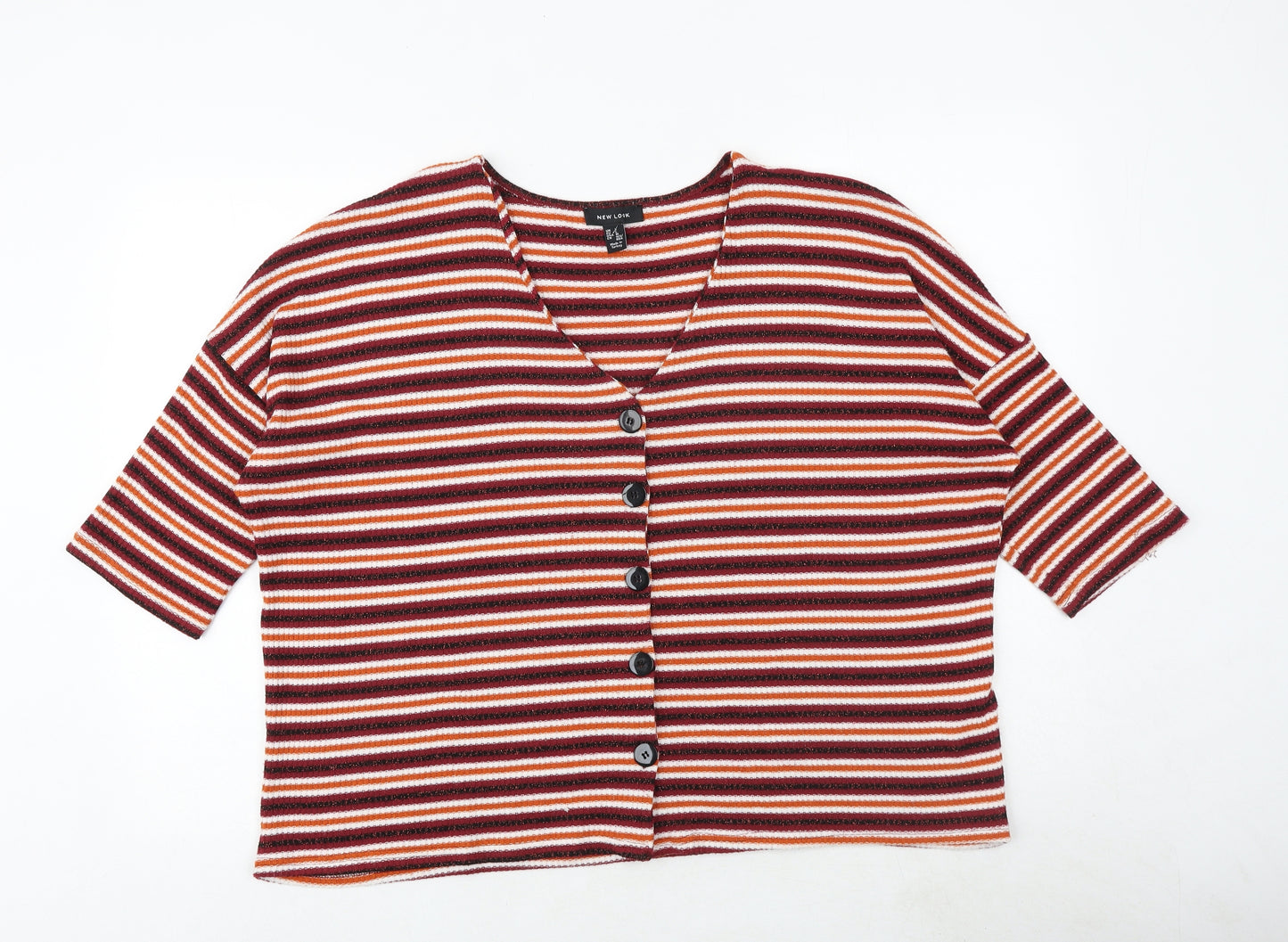 New Look Womens Multicoloured V-Neck Striped Polyester Cardigan Jumper Size L