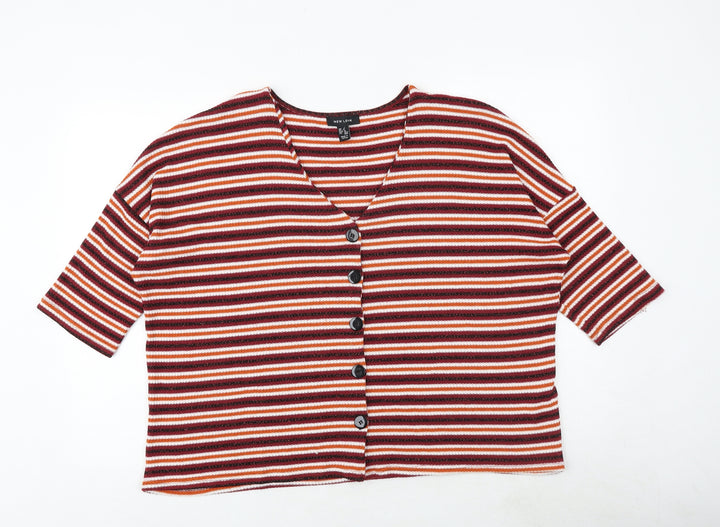 New Look Womens Multicoloured V-Neck Striped Polyester Cardigan Jumper Size L
